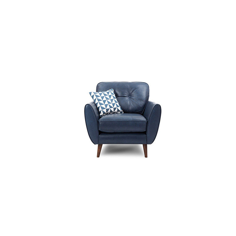 Genuine Leather Flared Arm Sofa Modern Jewel-tuft Wood Legs Sofa 35"L x 35"W x 35"H Blue Clearhalo 'furn' 'furn_sofas' 'Furniture' 'furniture_sofas' 'kitchen' 'kitchen_sofas' 'Living Room Furniture' 'Sofa' 'sofas' 4795632