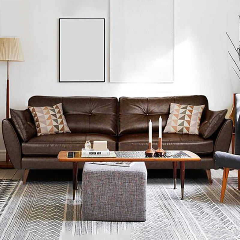 Genuine Leather Flared Arm Sofa Modern Jewel-tuft Wood Legs Sofa Clearhalo 'furn' 'furn_sofas' 'Furniture' 'furniture_sofas' 'kitchen' 'kitchen_sofas' 'Living Room Furniture' 'Sofa' 'sofas' 4795637