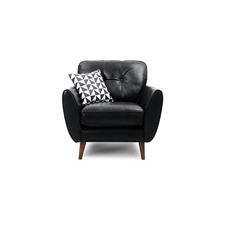 Genuine Leather Flared Arm Sofa Modern Jewel-tuft Wood Legs Sofa 35"L x 35"W x 35"H Black Clearhalo 'furn' 'furn_sofas' 'Furniture' 'furniture_sofas' 'kitchen' 'kitchen_sofas' 'Living Room Furniture' 'Sofa' 'sofas' 4795639