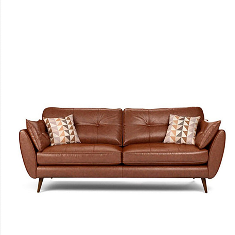 Genuine Leather Flared Arm Sofa Modern Jewel-tuft Wood Legs Sofa Clearhalo 'furn' 'furn_sofas' 'Furniture' 'furniture_sofas' 'kitchen' 'kitchen_sofas' 'Living Room Furniture' 'Sofa' 'sofas' 4795641