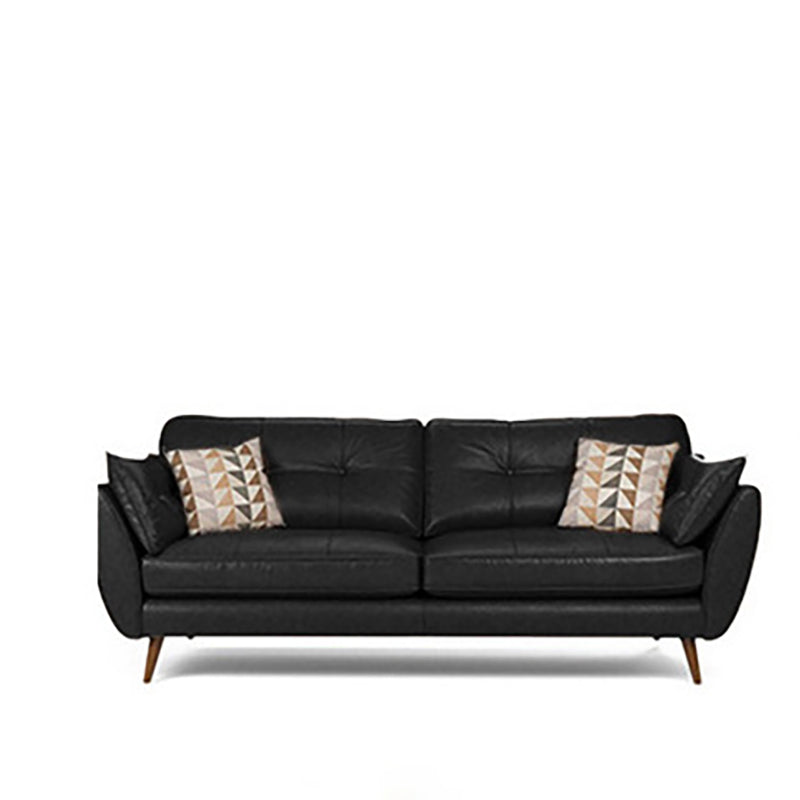 Genuine Leather Flared Arm Sofa Modern Jewel-tuft Wood Legs Sofa Black Clearhalo 'furn' 'furn_sofas' 'Furniture' 'furniture_sofas' 'kitchen' 'kitchen_sofas' 'Living Room Furniture' 'Sofa' 'sofas' 4795642