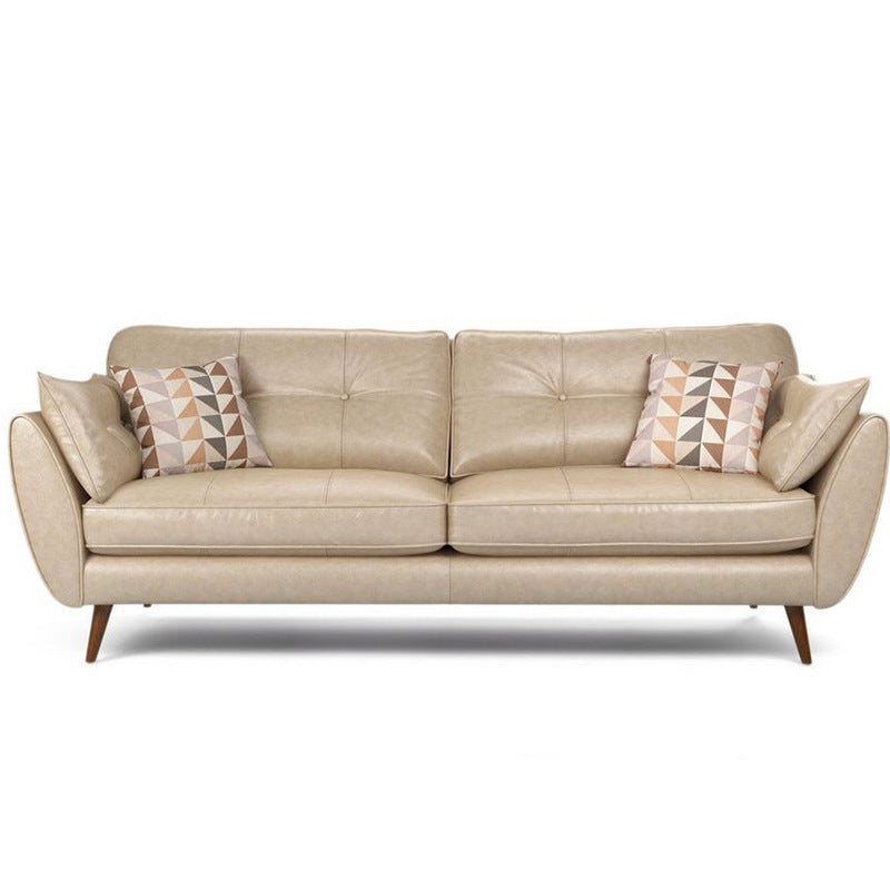 Genuine Leather Flared Arm Sofa Modern Jewel-tuft Wood Legs Sofa Off-White Clearhalo 'furn' 'furn_sofas' 'Furniture' 'furniture_sofas' 'kitchen' 'kitchen_sofas' 'Living Room Furniture' 'Sofa' 'sofas' 4795643