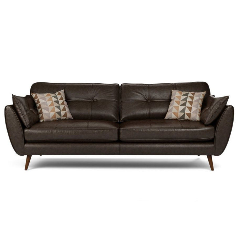 Genuine Leather Flared Arm Sofa Modern Jewel-tuft Wood Legs Sofa 89"L x 35"W x 35"H Clearhalo 'furn' 'furn_sofas' 'Furniture' 'furniture_sofas' 'kitchen' 'kitchen_sofas' 'Living Room Furniture' 'Sofa' 'sofas' 4795644