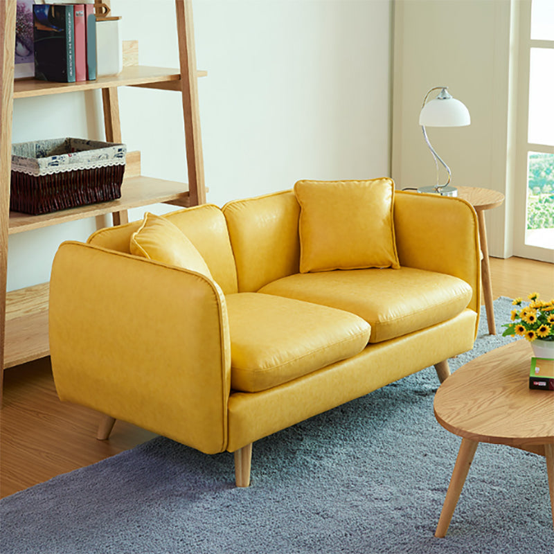 Tuxedo Arm Sofa Nordic 30.31" D x 25.2" H Faux Leather Seating 55"L x 30"W x 26"H Yellow Clearhalo 'furn' 'furn_sofas' 'Furniture' 'furniture_sofas' 'kitchen' 'kitchen_sofas' 'Living Room Furniture' 'Sofa' 'sofas' 4795683