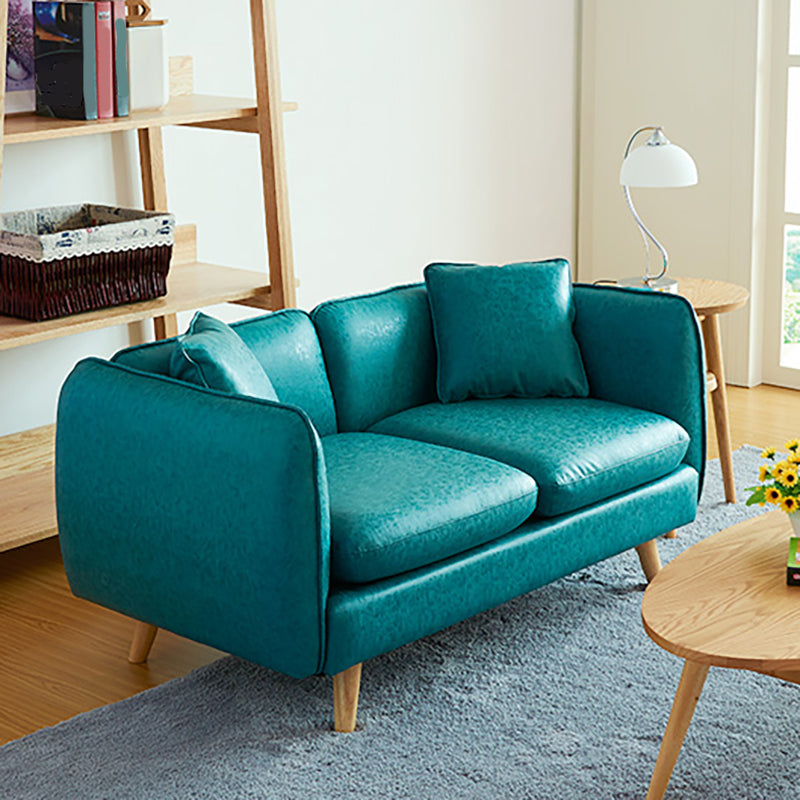 Tuxedo Arm Sofa Nordic 30.31" D x 25.2" H Faux Leather Seating 55"L x 30"W x 26"H Aqua Clearhalo 'furn' 'furn_sofas' 'Furniture' 'furniture_sofas' 'kitchen' 'kitchen_sofas' 'Living Room Furniture' 'Sofa' 'sofas' 4795686