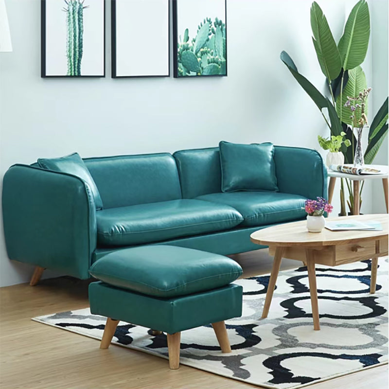 Tuxedo Arm Sofa Nordic 30.31" D x 25.2" H Faux Leather Seating 71"L x 30"W x 26"H Aqua Clearhalo 'furn' 'furn_sofas' 'Furniture' 'furniture_sofas' 'kitchen' 'kitchen_sofas' 'Living Room Furniture' 'Sofa' 'sofas' 4795690