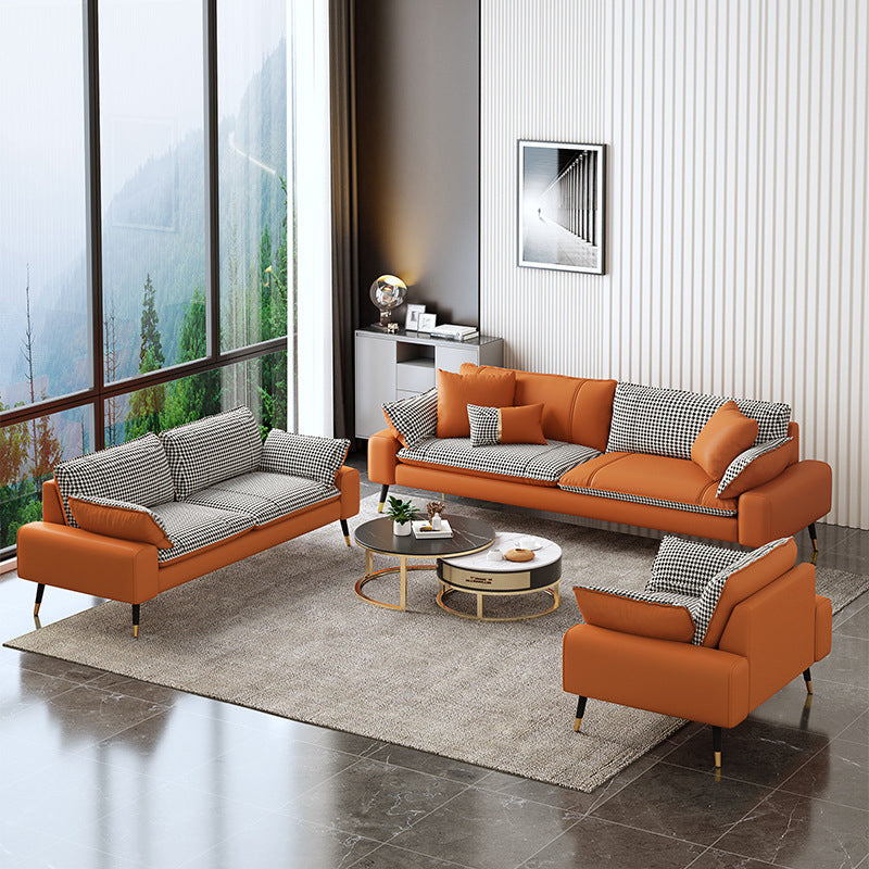 Imitated Leather Upholstered Sofa with Pillow Back Latex/sponge Padding Clearhalo 'Furniture' 'furniture_sofas' 'kitchen' 'kitchen_sofas' 'Living Room Furniture' 'Sofa' 'sofas' 4795696