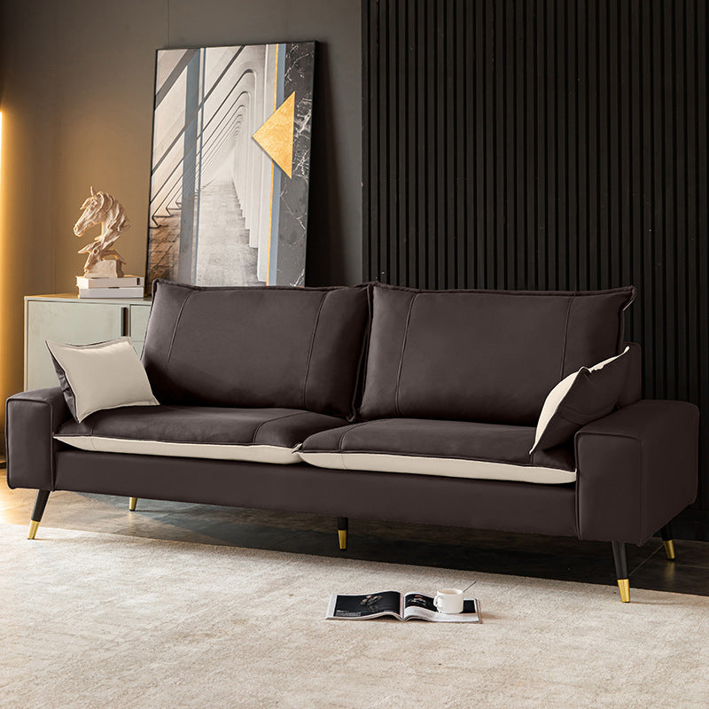 Imitated Leather Upholstered Sofa with Pillow Back Latex/sponge Padding White-Brown Clearhalo 'Furniture' 'furniture_sofas' 'kitchen' 'kitchen_sofas' 'Living Room Furniture' 'Sofa' 'sofas' 4795701