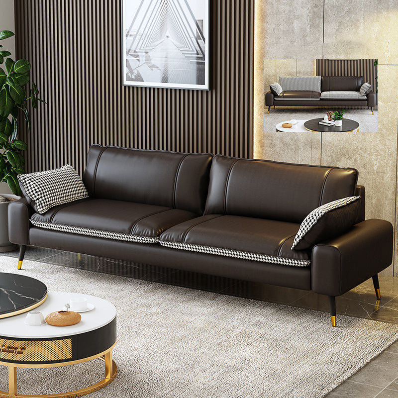 Imitated Leather Upholstered Sofa with Pillow Back Latex/sponge Padding Taupe Sponge Clearhalo 'Furniture' 'furniture_sofas' 'kitchen' 'kitchen_sofas' 'Living Room Furniture' 'Sofa' 'sofas' 4795704