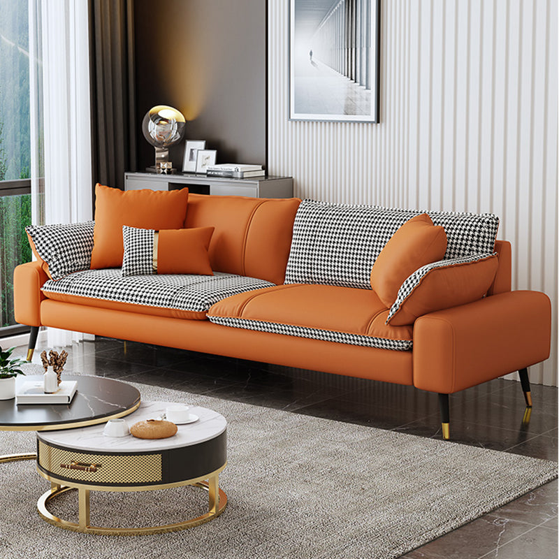 Imitated Leather Upholstered Sofa with Pillow Back Latex/sponge Padding Orange Sponge Clearhalo 'Furniture' 'furniture_sofas' 'kitchen' 'kitchen_sofas' 'Living Room Furniture' 'Sofa' 'sofas' 4795709
