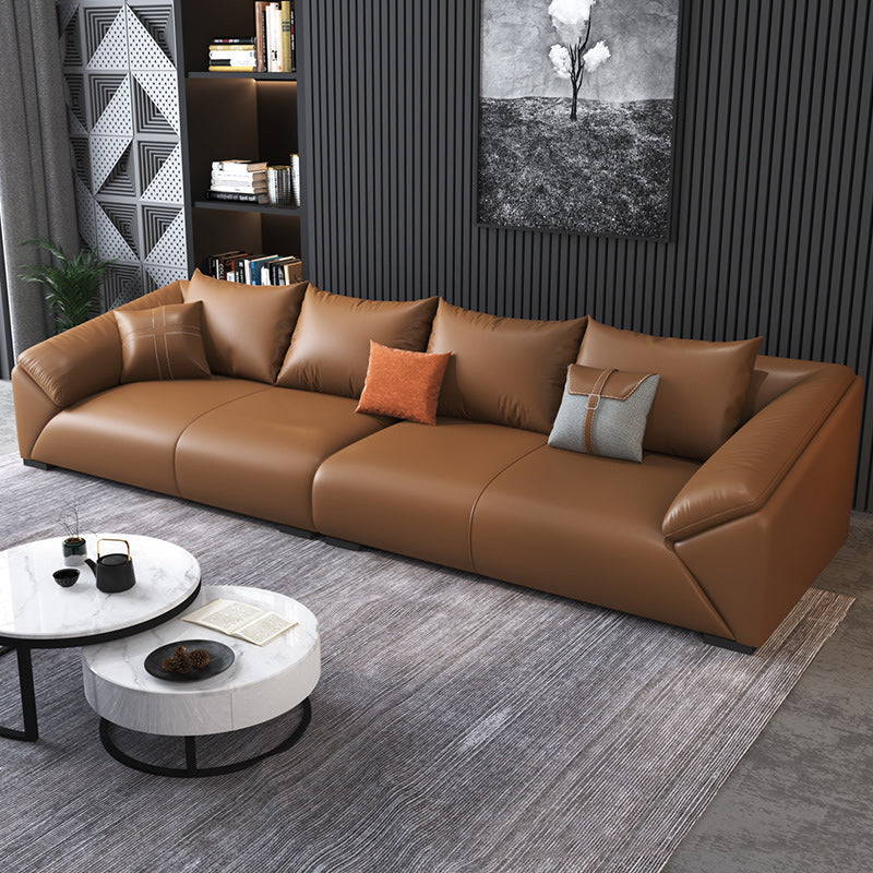 Contemporary Standard Sofa Pillow Top Arm Bench Seating with Pillows 94.5"L x 41"W x 31"H Genuine Leather Clearhalo 'furn' 'furn_sofas' 'Furniture' 'furniture_sofas' 'kitchen' 'kitchen_sofas' 'Living Room Furniture' 'Sofa' 'sofas' 4795712