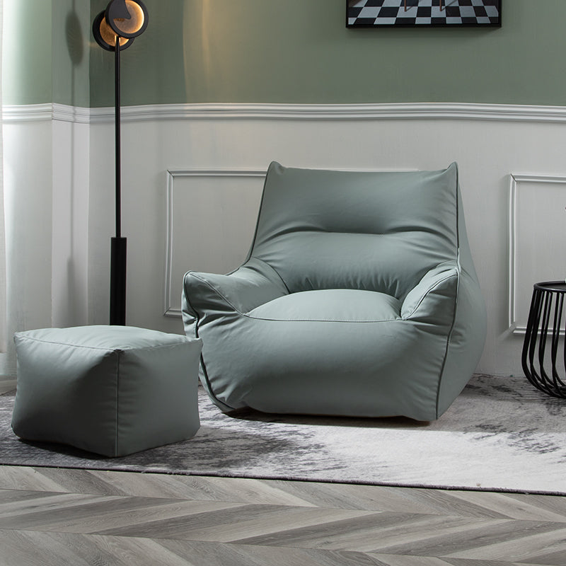 Modern Faux Leather Pillow Top Arm Sofa Sewn Pillow Back Sofa for Apartment 35"L x 31.5"W x 26"H Gray Blue Clearhalo 'furn' 'furn_sofas' 'Furniture' 'furniture_sofas' 'kitchen' 'kitchen_sofas' 'Living Room Furniture' 'Sofa' 'sofas' 4795745