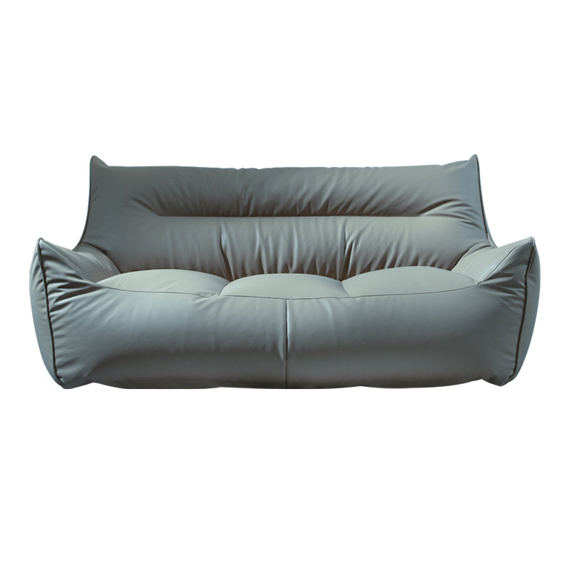 Modern Faux Leather Pillow Top Arm Sofa Sewn Pillow Back Sofa for Apartment 69"L x 33.5"W x 31"H Gray Blue Clearhalo 'furn' 'furn_sofas' 'Furniture' 'furniture_sofas' 'kitchen' 'kitchen_sofas' 'Living Room Furniture' 'Sofa' 'sofas' 4795753