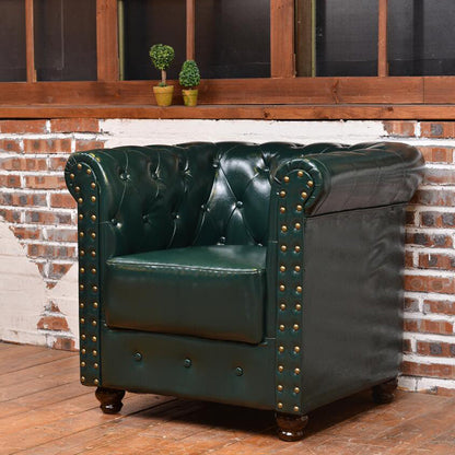 Vintage Leather Chesterfield Sofa 29.53"High Rolled Arm Sofa for Cafe 35.4"L x 27.6"W x 29.5"H Dark Green Clearhalo 'furn' 'furn_sofas' 'Furniture' 'furniture_sofas' 'kitchen' 'kitchen_sofas' 'Living Room Furniture' 'Sofa' 'sofas' 4795798