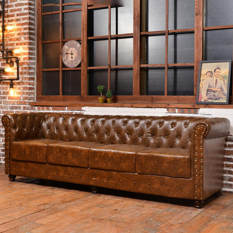 Vintage Leather Chesterfield Sofa 29.53"High Rolled Arm Sofa for Cafe 91"L x 28"W x 29.5"H Coffee Clearhalo 'furn' 'furn_sofas' 'Furniture' 'furniture_sofas' 'kitchen' 'kitchen_sofas' 'Living Room Furniture' 'Sofa' 'sofas' 4795805