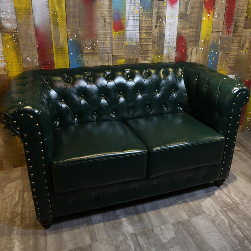 Vintage Leather Chesterfield Sofa 29.53"High Rolled Arm Sofa for Cafe 55.1"L x 27.6"W x 29.5"H Dark Green Clearhalo 'furn' 'furn_sofas' 'Furniture' 'furniture_sofas' 'kitchen' 'kitchen_sofas' 'Living Room Furniture' 'Sofa' 'sofas' 4795806