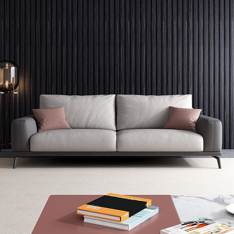 Fabric Living Room Square Arm Standard Cushions Light-grey Settee 110"L x 38"W x 35"H Latex Clearhalo 'furn' 'furn_sofas' 'Furniture' 'furniture_sofas' 'kitchen' 'kitchen_sofas' 'Living Room Furniture' 'Sofa' 'sofas' 4795811