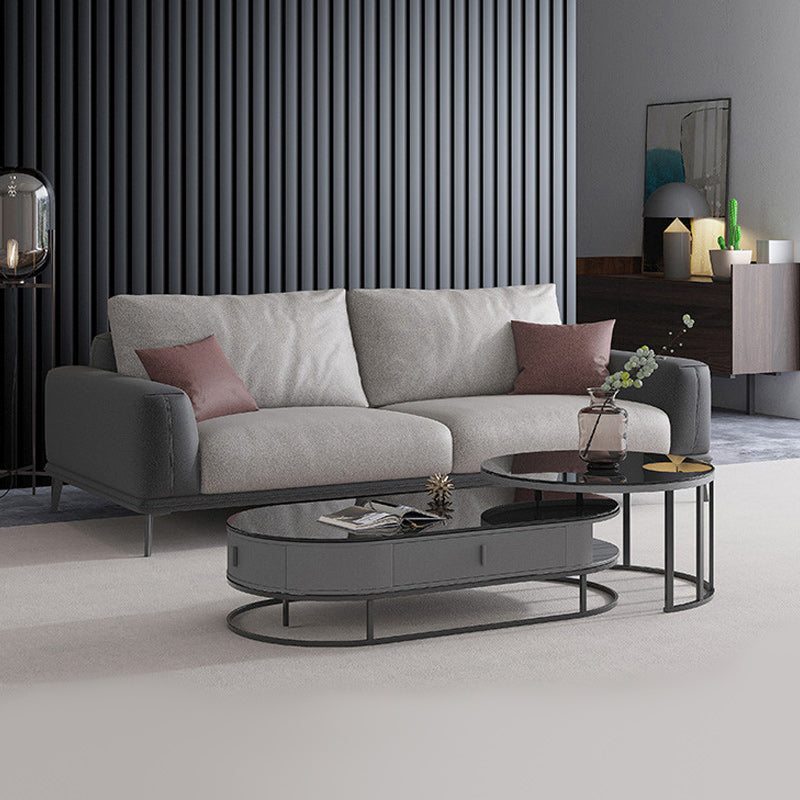 Fabric Living Room Square Arm Standard Cushions Light-grey Settee Clearhalo 'furn' 'furn_sofas' 'Furniture' 'furniture_sofas' 'kitchen' 'kitchen_sofas' 'Living Room Furniture' 'Sofa' 'sofas' 4795812