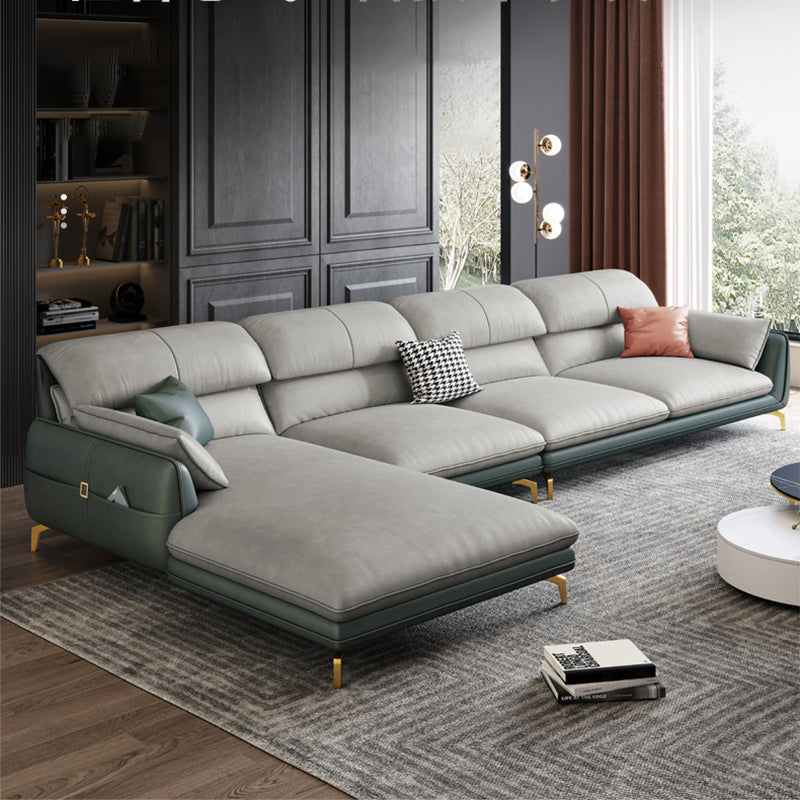 Scandinavian Faux Leather Light-grey Sectional for Apartment 132"L x 67"W x 33.5"H Left Memory Foam Clearhalo 'furn' 'furn_sectionals' 'Furniture' 'furniture_sectionals' 'kitchen' 'kitchen_sectionals' 'Living Room Furniture' 'Sectionals' 4795841
