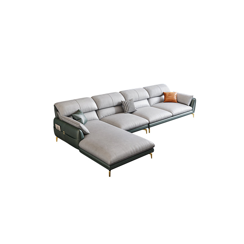 Scandinavian Faux Leather Light-grey Sectional for Apartment 132"L x 67"W x 33.5"H Left Latex Clearhalo 'furn' 'furn_sectionals' 'Furniture' 'furniture_sectionals' 'kitchen' 'kitchen_sectionals' 'Living Room Furniture' 'Sectionals' 4795842