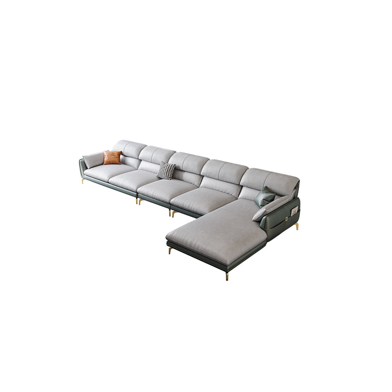 Scandinavian Faux Leather Light-grey Sectional for Apartment 161"L x 67"W x 33.5"H Right Clearhalo 'furn' 'furn_sectionals' 'Furniture' 'furniture_sectionals' 'kitchen' 'kitchen_sectionals' 'Living Room Furniture' 'Sectionals' 4795844