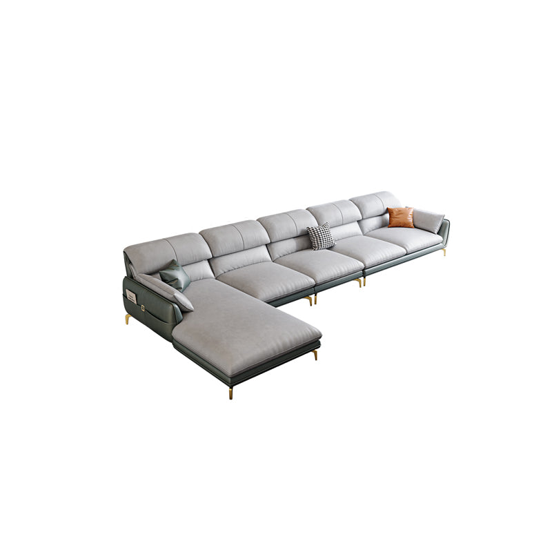 Scandinavian Faux Leather Light-grey Sectional for Apartment 161"L x 67"W x 33.5"H Left Clearhalo 'furn' 'furn_sectionals' 'Furniture' 'furniture_sectionals' 'kitchen' 'kitchen_sectionals' 'Living Room Furniture' 'Sectionals' 4795847
