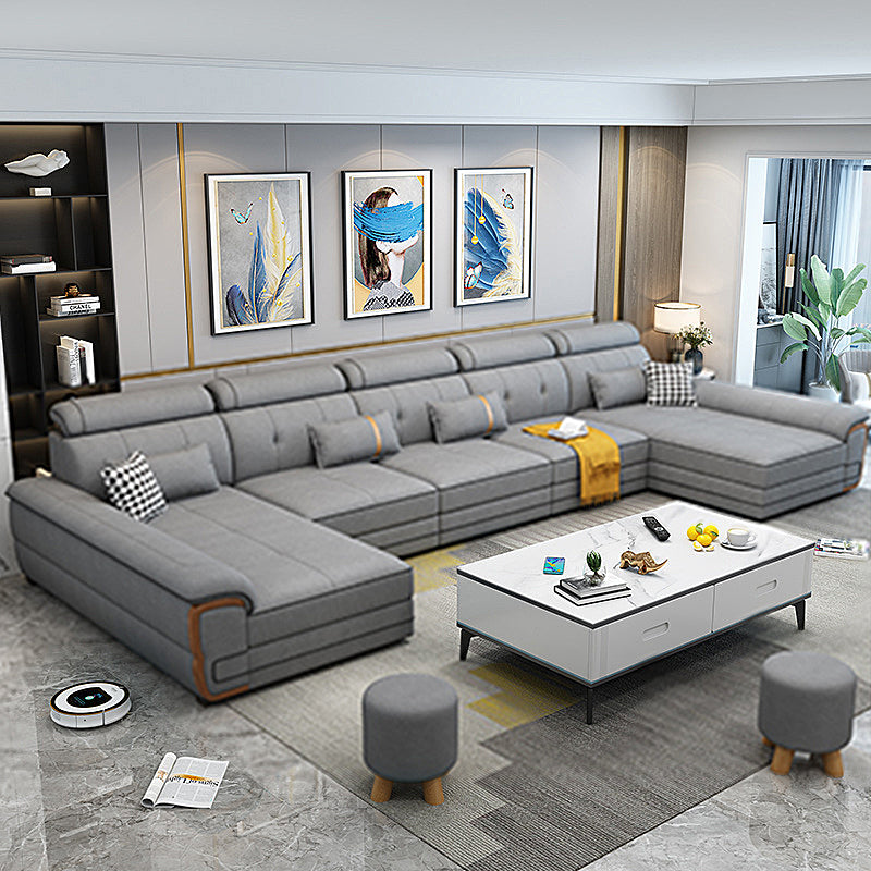 158.26" D x 70.86" W x 31.49" H Sectionals with Adjustable Bolster Pillows for Living Room Grey Clearhalo 'furn' 'furn_sectionals' 'Furniture' 'furniture_sectionals' 'kitchen' 'kitchen_sectionals' 'Living Room Furniture' 'Sectionals' 4795856