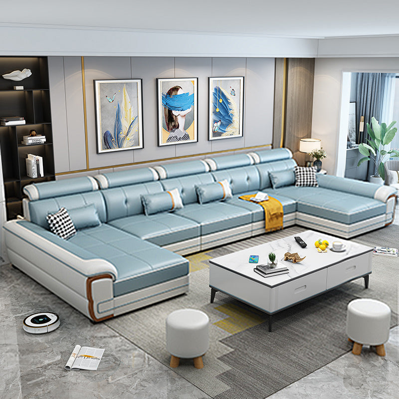 158.26" D x 70.86" W x 31.49" H Sectionals with Adjustable Bolster Pillows for Living Room Gray-Blue Clearhalo 'furn' 'furn_sectionals' 'Furniture' 'furniture_sectionals' 'kitchen' 'kitchen_sectionals' 'Living Room Furniture' 'Sectionals' 4795857