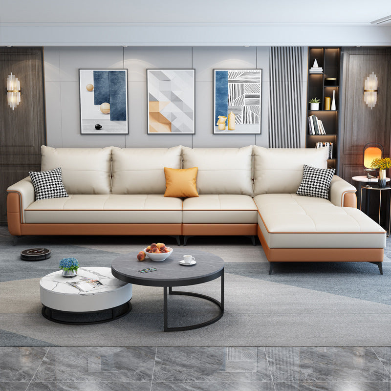 Square Arm Cushion Back Removable Cushions 4 Seat L-Shape Sofa Orange White Clearhalo 'furn' 'furn_sectionals' 'Furniture' 'furniture_sectionals' 'kitchen' 'kitchen_sectionals' 'Living Room Furniture' 'Sectionals' 4795874