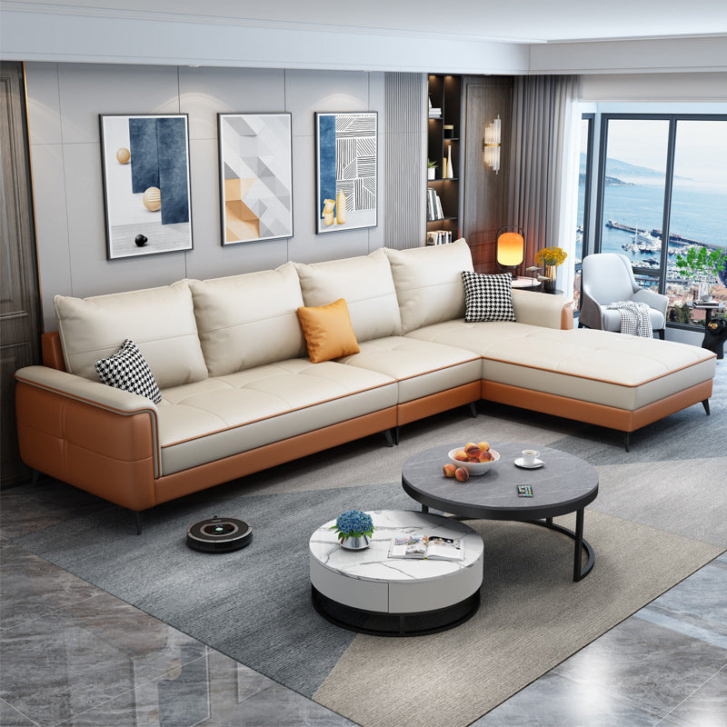 Square Arm Cushion Back Removable Cushions 4 Seat L-Shape Sofa Clearhalo 'furn' 'furn_sectionals' 'Furniture' 'furniture_sectionals' 'kitchen' 'kitchen_sectionals' 'Living Room Furniture' 'Sectionals' 4795875