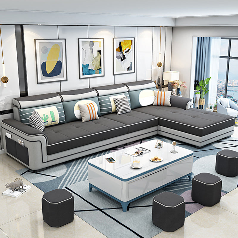 Contemporary Slipcovered L-Shape Sectional with Storage for Four People Black Clearhalo 'furn' 'furn_sectionals' 'Furniture' 'furniture_sectionals' 'kitchen' 'kitchen_sectionals' 'Living Room Furniture' 'Sectionals' 4795914