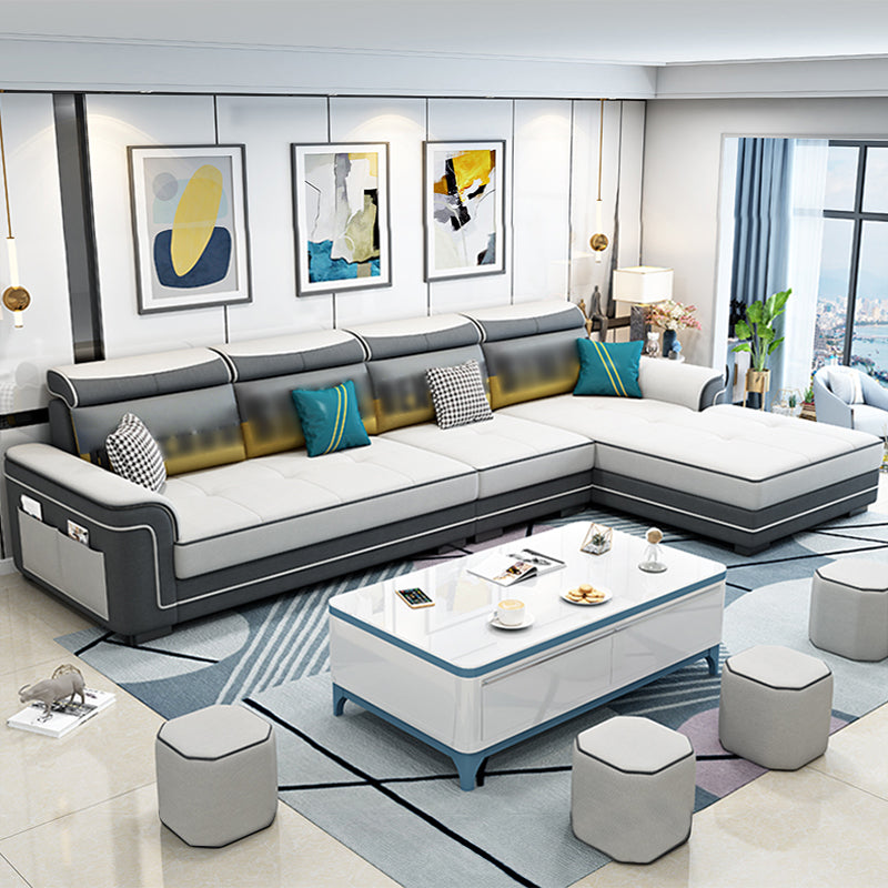 Contemporary Slipcovered L-Shape Sectional with Storage for Four People White Clearhalo 'furn' 'furn_sectionals' 'Furniture' 'furniture_sectionals' 'kitchen' 'kitchen_sectionals' 'Living Room Furniture' 'Sectionals' 4795915