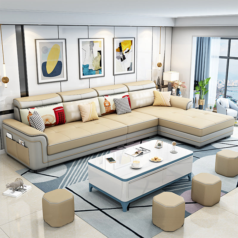 Contemporary Slipcovered L-Shape Sectional with Storage for Four People Beige Clearhalo 'furn' 'furn_sectionals' 'Furniture' 'furniture_sectionals' 'kitchen' 'kitchen_sectionals' 'Living Room Furniture' 'Sectionals' 4795916