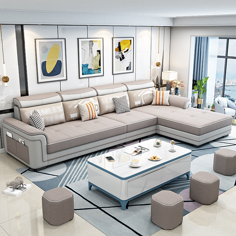 Contemporary Slipcovered L-Shape Sectional with Storage for Four People Khaki Clearhalo 'furn' 'furn_sectionals' 'Furniture' 'furniture_sectionals' 'kitchen' 'kitchen_sectionals' 'Living Room Furniture' 'Sectionals' 4795918