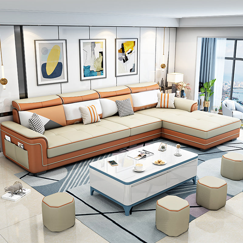 Contemporary Slipcovered L-Shape Sectional with Storage for Four People Orange Clearhalo 'furn' 'furn_sectionals' 'Furniture' 'furniture_sectionals' 'kitchen' 'kitchen_sectionals' 'Living Room Furniture' 'Sectionals' 4795919