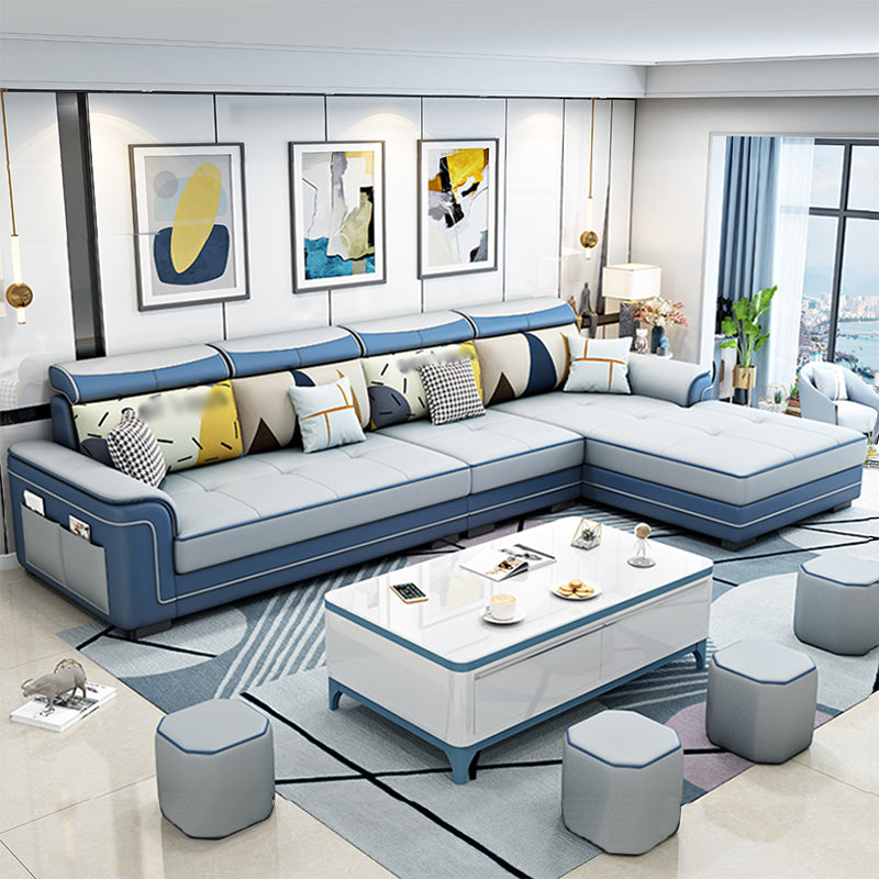 Contemporary Slipcovered L-Shape Sectional with Storage for Four People Blue-White Clearhalo 'furn' 'furn_sectionals' 'Furniture' 'furniture_sectionals' 'kitchen' 'kitchen_sectionals' 'Living Room Furniture' 'Sectionals' 4795921