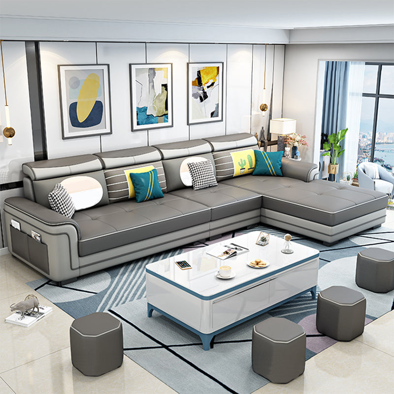 Contemporary Slipcovered L-Shape Sectional with Storage for Four People Dark Gray-Black Clearhalo 'furn' 'furn_sectionals' 'Furniture' 'furniture_sectionals' 'kitchen' 'kitchen_sectionals' 'Living Room Furniture' 'Sectionals' 4795923