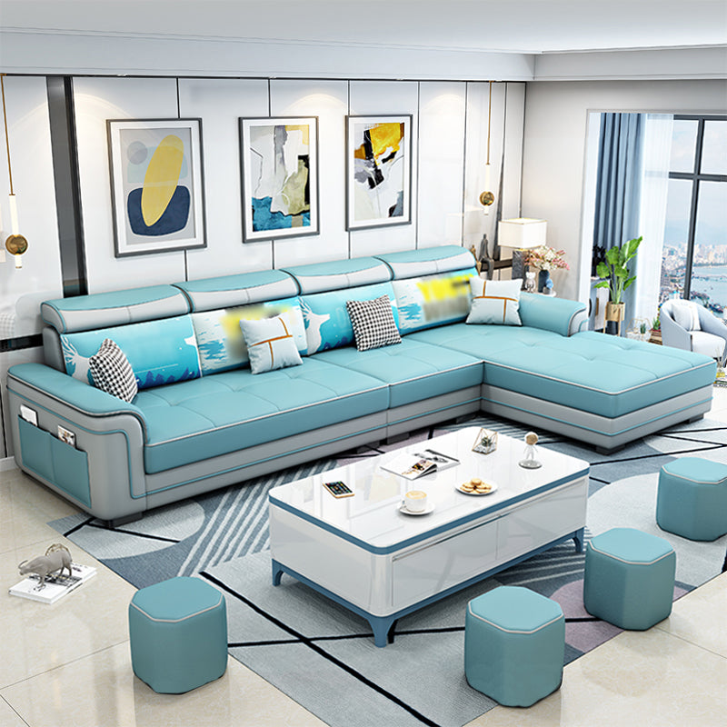 Contemporary Slipcovered L-Shape Sectional with Storage for Four People Light Blue-White Clearhalo 'furn' 'furn_sectionals' 'Furniture' 'furniture_sectionals' 'kitchen' 'kitchen_sectionals' 'Living Room Furniture' 'Sectionals' 4795926