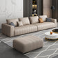 Beige Modern Faux Leather Square Arm Sofa/Sectional with Pillowed Back Cushions 150"L x 35"W x 33.5"H Latex Clearhalo 'furn' 'furn_sectionals' 'Furniture' 'furniture_sectionals' 'kitchen' 'kitchen_sectionals' 'Living Room Furniture' 'Sectionals' 4795940