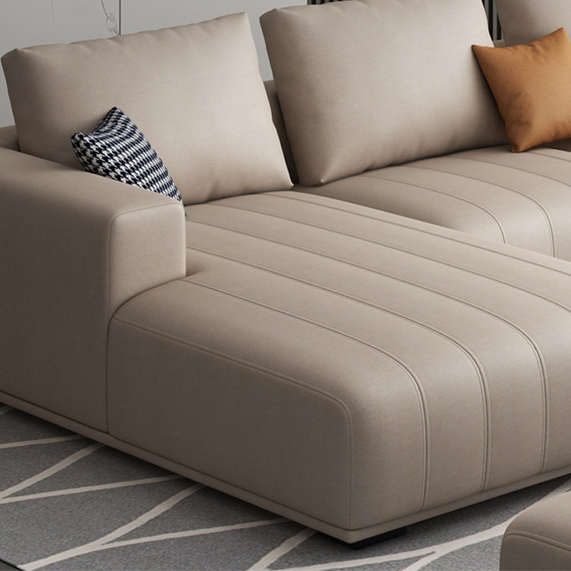 Beige Modern Faux Leather Square Arm Sofa/Sectional with Pillowed Back Cushions Clearhalo 'furn' 'furn_sectionals' 'Furniture' 'furniture_sectionals' 'kitchen' 'kitchen_sectionals' 'Living Room Furniture' 'Sectionals' 4795947