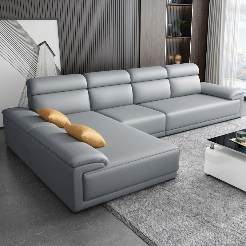 Faux Leather Pillow Top Arm Sectional with Pillowed Back Cushions for Living Room Light Gray Clearhalo 'furn' 'furn_sectionals' 'Furniture' 'furniture_sectionals' 'kitchen' 'kitchen_sectionals' 'Living Room Furniture' 'Sectionals' 4795957