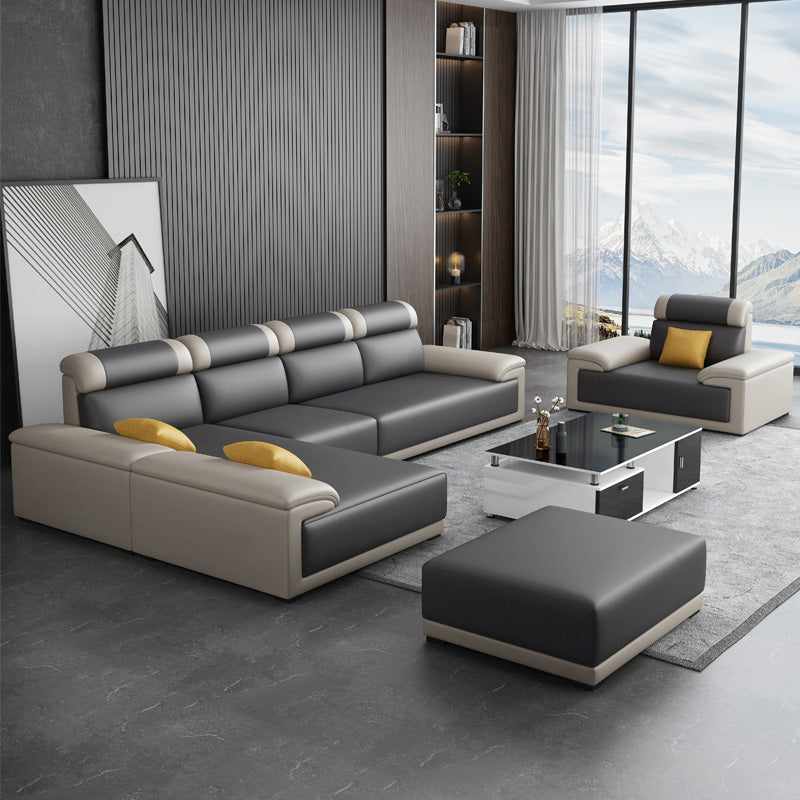 Faux Leather Pillow Top Arm Sectional with Pillowed Back Cushions for Living Room Clearhalo 'furn' 'furn_sectionals' 'Furniture' 'furniture_sectionals' 'kitchen' 'kitchen_sectionals' 'Living Room Furniture' 'Sectionals' 4795958