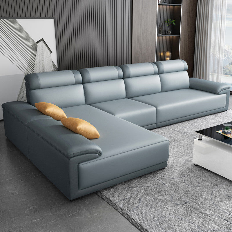 Faux Leather Pillow Top Arm Sectional with Pillowed Back Cushions for Living Room Gray Blue Clearhalo 'furn' 'furn_sectionals' 'Furniture' 'furniture_sectionals' 'kitchen' 'kitchen_sectionals' 'Living Room Furniture' 'Sectionals' 4795965