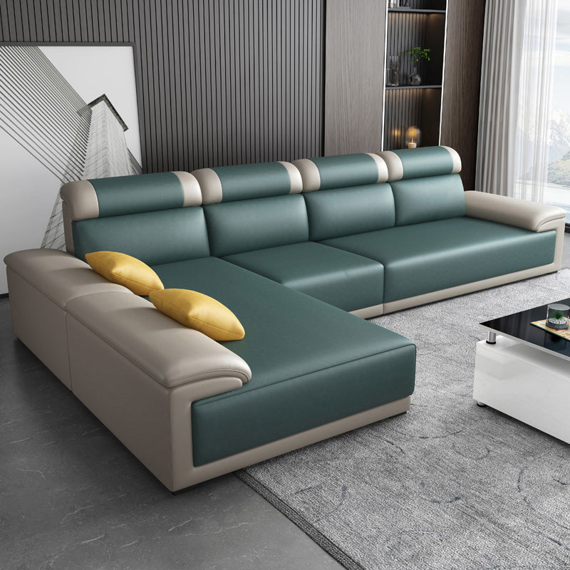 Faux Leather Pillow Top Arm Sectional with Pillowed Back Cushions for Living Room White Green Clearhalo 'furn' 'furn_sectionals' 'Furniture' 'furniture_sectionals' 'kitchen' 'kitchen_sectionals' 'Living Room Furniture' 'Sectionals' 4795966