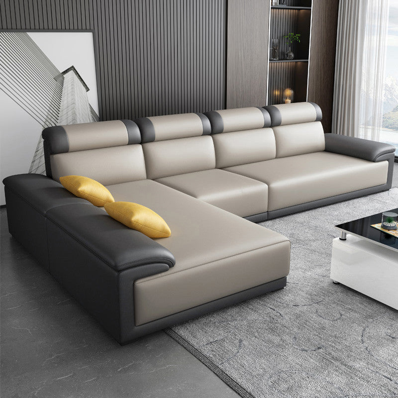 Faux Leather Pillow Top Arm Sectional with Pillowed Back Cushions for Living Room Dark Grey Light Grey Clearhalo 'furn' 'furn_sectionals' 'Furniture' 'furniture_sectionals' 'kitchen' 'kitchen_sectionals' 'Living Room Furniture' 'Sectionals' 4795968