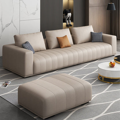 Cream Modern Faux Leather Square Arm Sofa/Sectional with Pillowed Back Cushions 83"L x 35.5"W x 33.5"H Clearhalo 'furn' 'furn_sectionals' 'Furniture' 'furniture_sectionals' 'kitchen' 'kitchen_sectionals' 'Living Room Furniture' 'Sectionals' 4795973