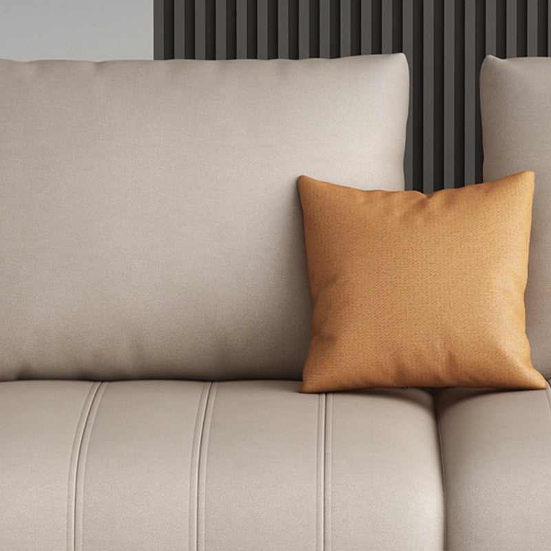 Cream Modern Faux Leather Square Arm Sofa/Sectional with Pillowed Back Cushions Clearhalo 'furn' 'furn_sectionals' 'Furniture' 'furniture_sectionals' 'kitchen' 'kitchen_sectionals' 'Living Room Furniture' 'Sectionals' 4795979