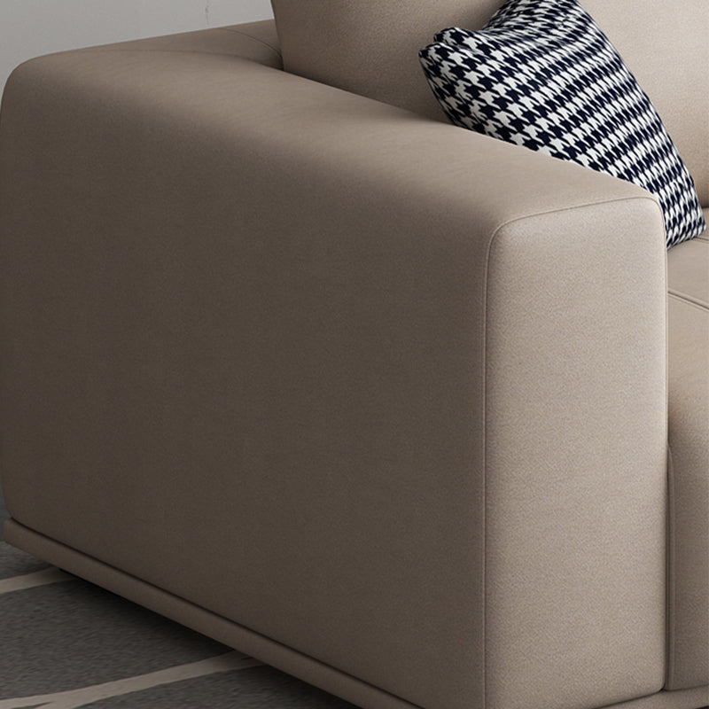 Cream Modern Faux Leather Square Arm Sofa/Sectional with Pillowed Back Cushions Clearhalo 'furn' 'furn_sectionals' 'Furniture' 'furniture_sectionals' 'kitchen' 'kitchen_sectionals' 'Living Room Furniture' 'Sectionals' 4795980