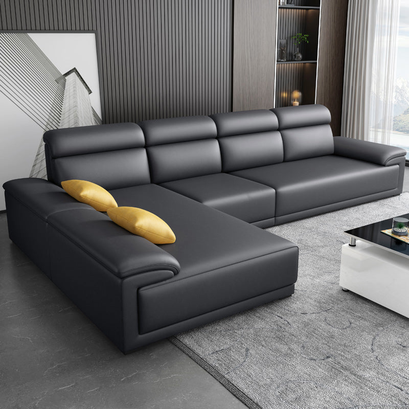 Modern Faux Leather Pillow Top Arm Sectional with Adjustable Pillowed Back Cushions Dark Gray Clearhalo 'furn' 'furn_sectionals' 'Furniture' 'furniture_sectionals' 'kitchen' 'kitchen_sectionals' 'Living Room Furniture' 'Sectionals' 4795989