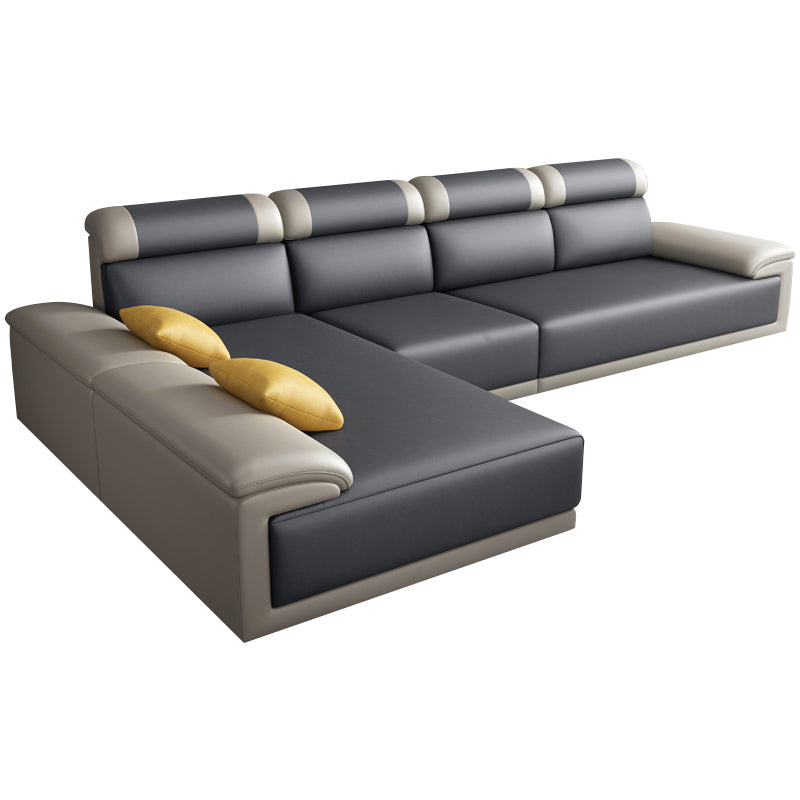 Modern Faux Leather Pillow Top Arm Sectional with Adjustable Pillowed Back Cushions Clearhalo 'furn' 'furn_sectionals' 'Furniture' 'furniture_sectionals' 'kitchen' 'kitchen_sectionals' 'Living Room Furniture' 'Sectionals' 4795994